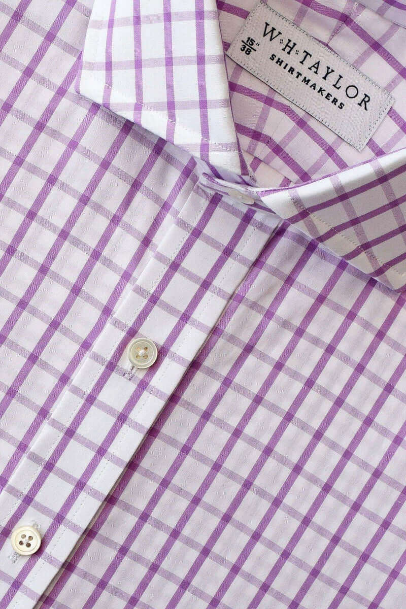 Lilac Windowpane Check Poplin Men's Bespoke Shirt - whtshirtmakers.com