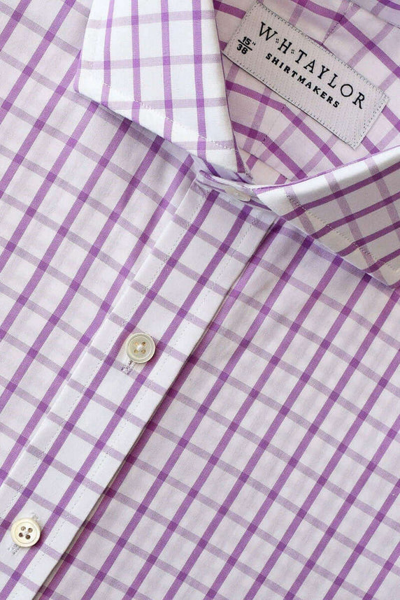 W.H Taylor shirtmakers Lilac Windowpane Check Poplin Bespoke Shirt