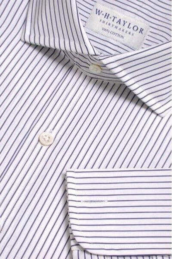 W.H Taylor shirtmakers Navy Pinstripe Poplin Bespoke Shirt