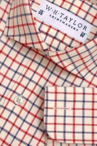 W.H Taylor shirtmakers Navy & Red Tattersall Check Twill Bespoke Shirt