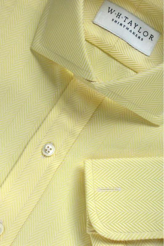 Yellow Herringbone Men's Bespoke Shirt - whtshirtmakers.com