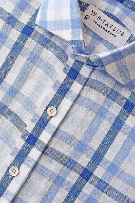 Multiple Blue Check Linen Men's Bespoke Shirt - whtshirtmakers.com