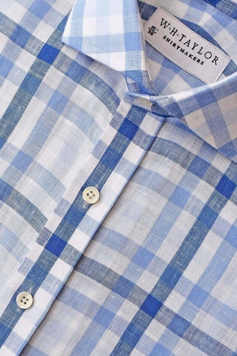 W.H Taylor shirtmakers Multiple Blue Check Linen Bespoke Shirt