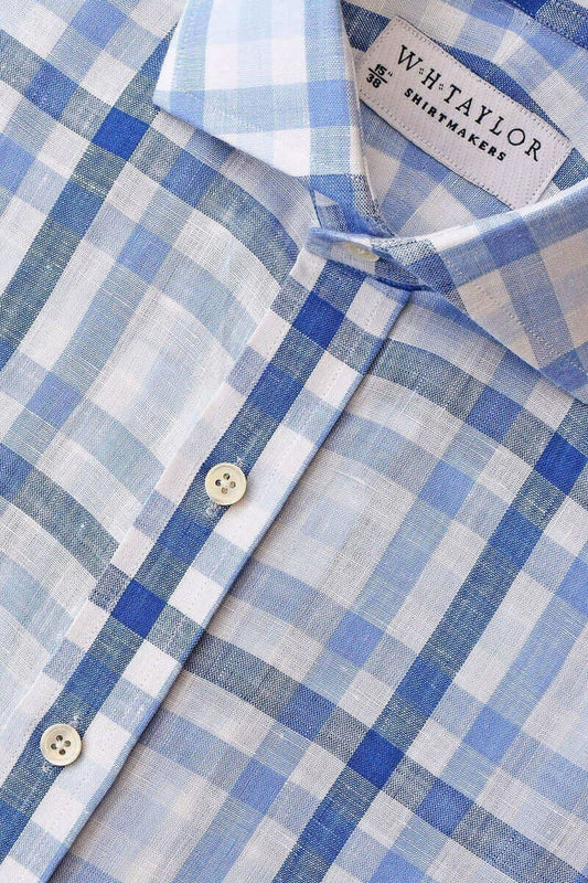 Multiple Blue Check Linen Ladies Bespoke Shirt - whtshirtmakers.com