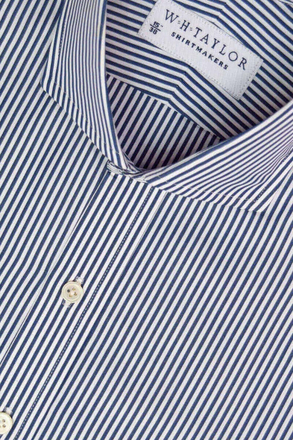 W.H Taylor shirtmakers Navy Bengal Striped Poplin Bespoke Shirt