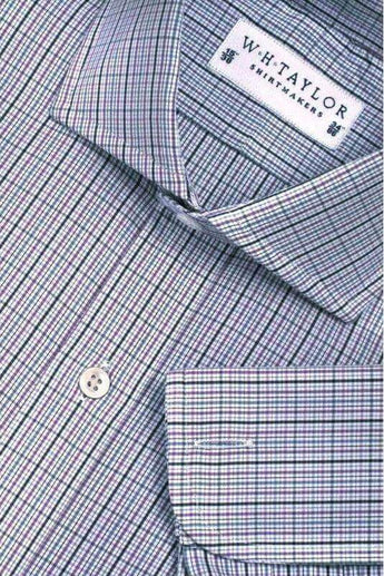 W.H Taylor shirtmakers Navy Blue & Lilac Bold Graph Check Poplin Bespoke Shirt