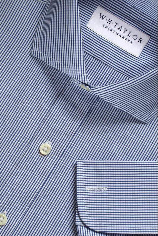 Navy Blue Shepherds Check Poplin Men's Bespoke Shirt - whtshirtmakers.com