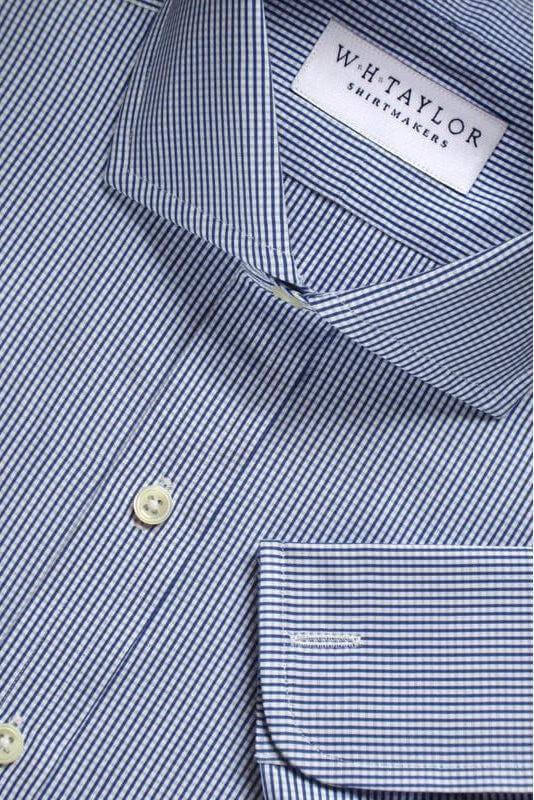 W.H Taylor shirtmakers Navy Blue Shepherds Check Poplin Bespoke Shirt