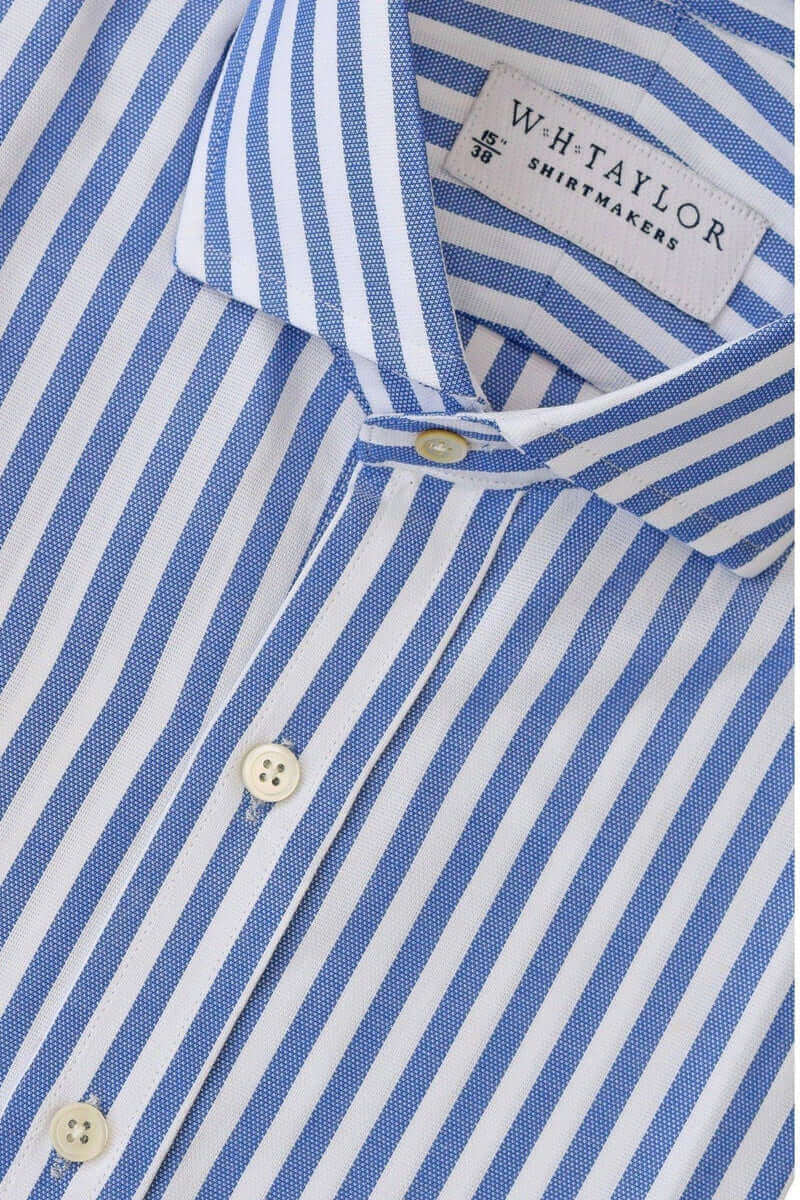 Blue Butcher Stripe Oxford Men's Bespoke Shirt - whtshirtmakers.com