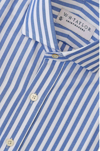 W.H Taylor shirtmakers Blue Butcher Stripe Oxford Bespoke Shirt