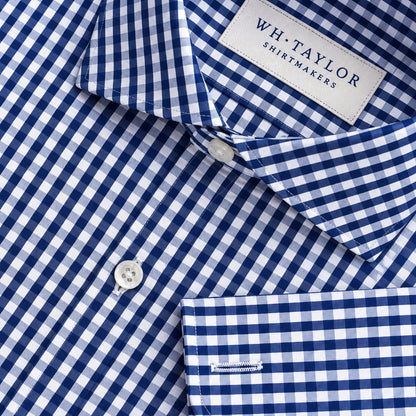 Navy Gingham Check Poplin Men's Bespoke Shirt - whtshirtmakers.com