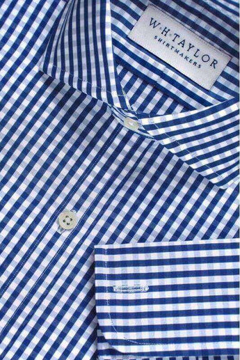 W.H Taylor shirtmakers Navy Gingham Check Poplin Bespoke Shirt