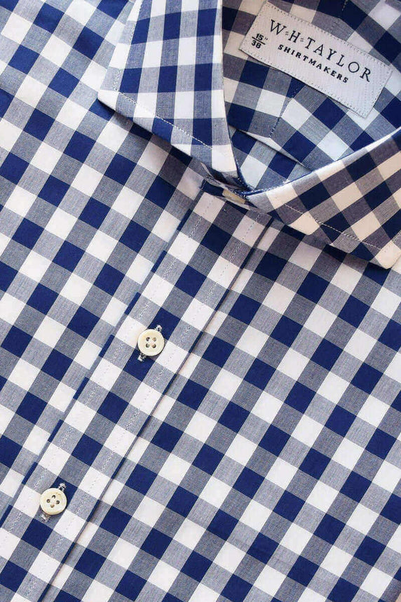 W.H Taylor shirtmakers Navy Large Gingham Check Poplin Bespoke Shirt