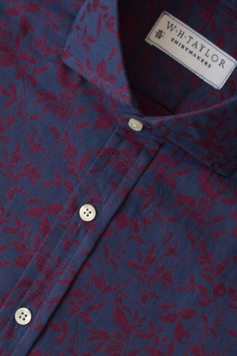 Navy & Red Floral Compact Cotton Men's Bespoke Shirt - whtshirtmakers.com