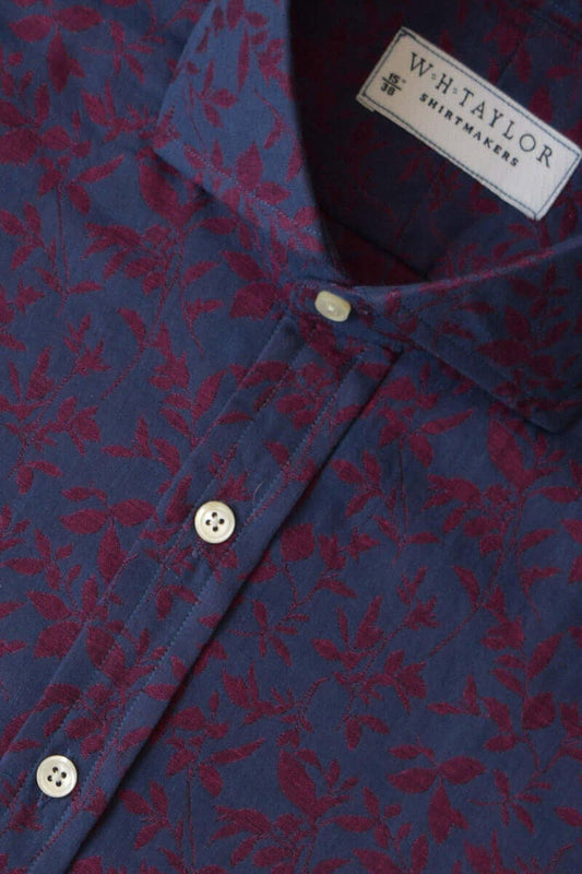 Navy & Red Floral Compact Cotton Ladies Bespoke Shirt - whtshirtmakers.com
