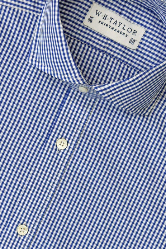 Navy Small Gingham Check Poplin Men's Bespoke Shirt - whtshirtmakers.com