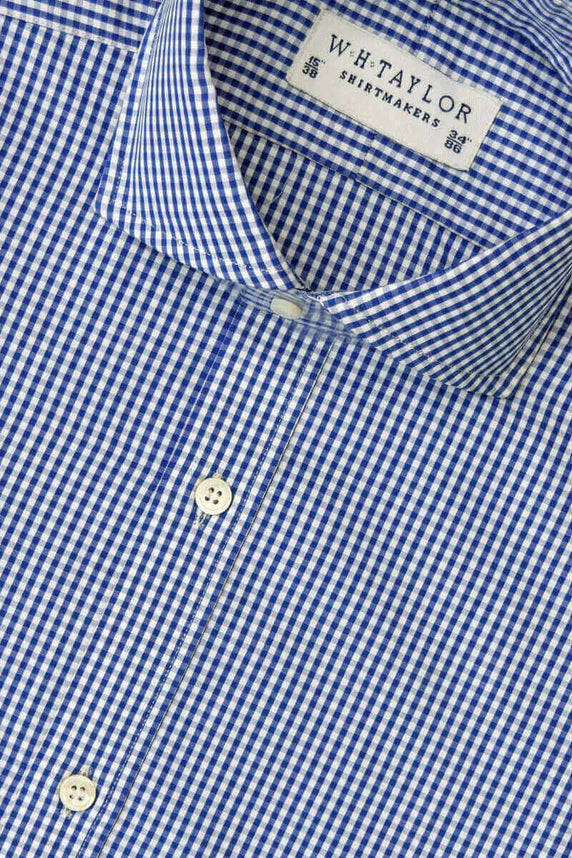 W.H Taylor shirtmakers Navy Small Gingham Check Poplin Bespoke Shirt