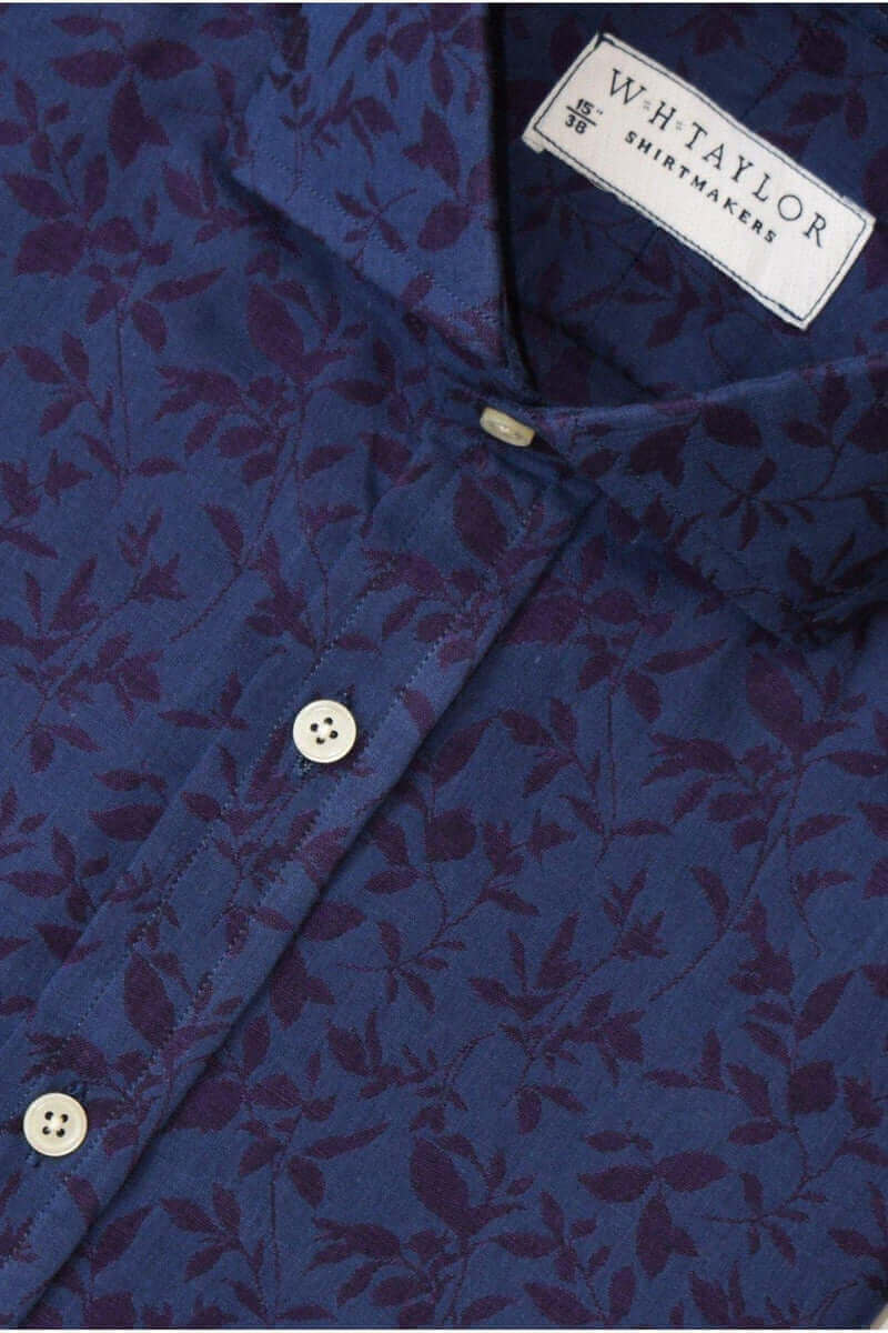 Navy & Wine Floral Compact Cotton Ladies Bespoke Shirt - whtshirtmakers.com