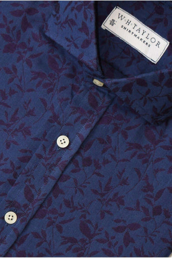 W.H Taylor shirtmakers Navy & Wine Floral Compact Cotton Bespoke Shirt