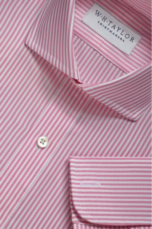 W.H Taylor shirtmakers Pink Bengal Stripe Poplin Bespoke Shirt
