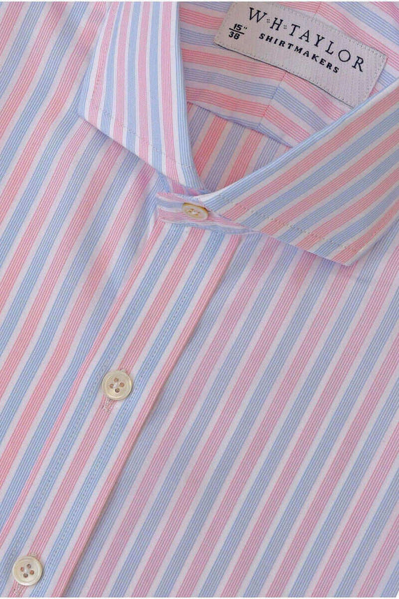 W.H Taylor shirtmakers Pink & Blue Bulk Hairline Stripe Poplin Bespoke Shirt