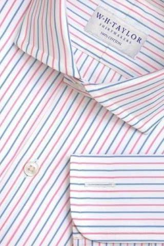 W.H Taylor shirtmakers Pink & Blue Double Striped Poplin Bespoke Shirt