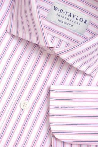 W.H Taylor shirtmakers Pink & Blue Shadow Stripe Poplin Bespoke Shirt