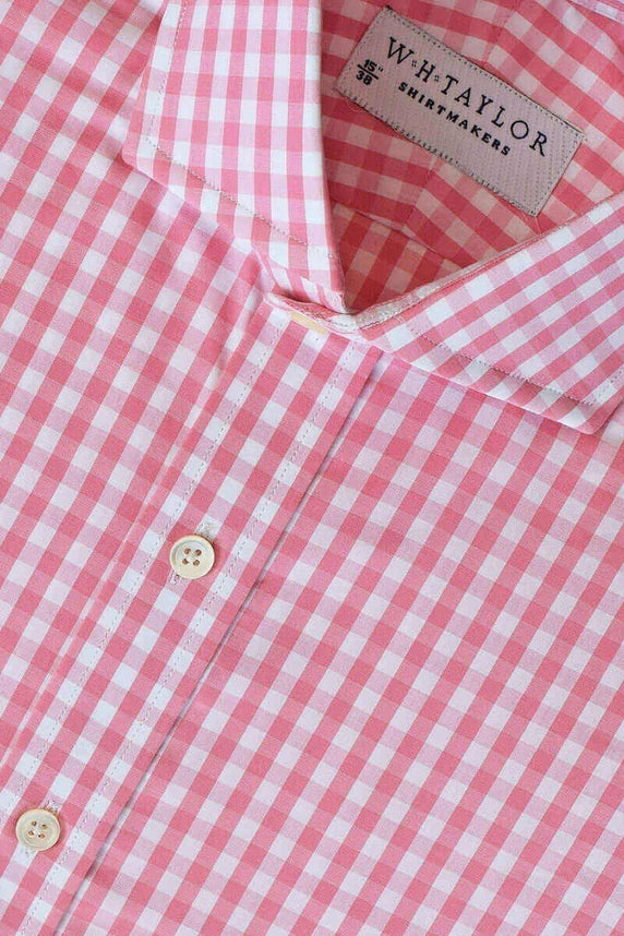 W.H Taylor shirtmakers Pink Gingham Check Poplin Bespoke Shirt