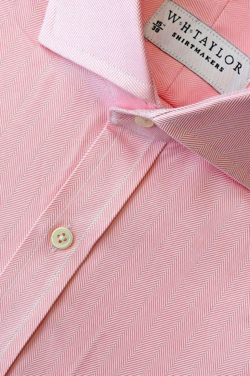 Pink Herringbone Stripe Men's Bespoke Shirt - whtshirtmakers.com