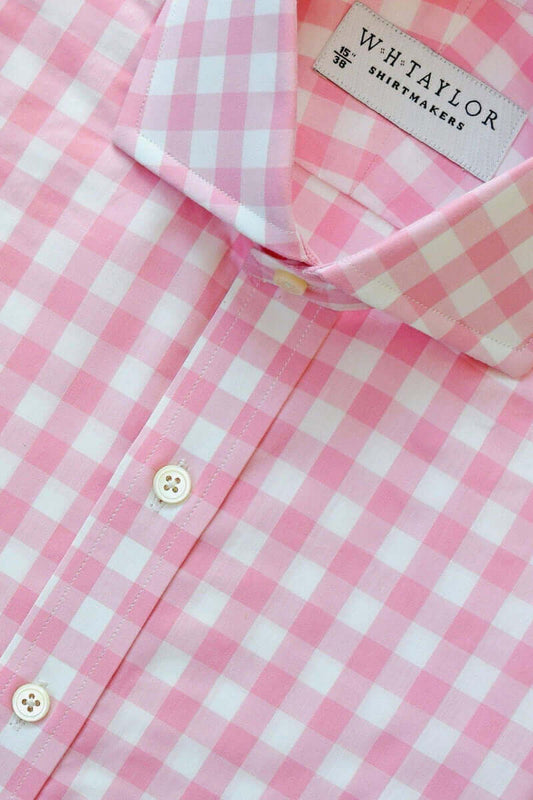 Pink Large Gingham Check Poplin Ladies Bespoke Shirt - whtshirtmakers.com