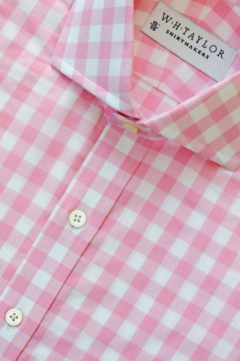 W.H Taylor shirtmakers Pink Large Gingham Check Poplin Bespoke Shirt