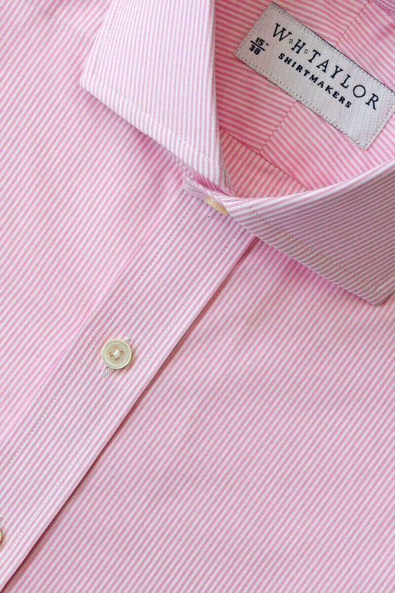 W.H Taylor shirtmakers Pink Narrow Bengal Stripe Poplin Bespoke Shirt