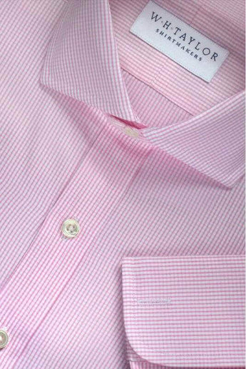 W.H Taylor shirtmakers Pink Shepherd Check Poplin Bespoke Shirt