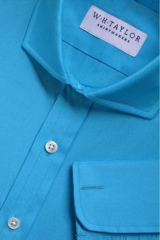 Plain Aqua Blue Poplin Men's Bespoke Shirt - whtshirtmakers.com