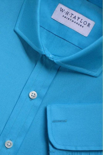 W.H Taylor shirtmakers Plain Aqua Blue Poplin Bespoke Shirt