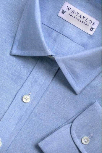W.H Taylor shirtmakers Plain Blue Luxury Linen Bespoke Shirt