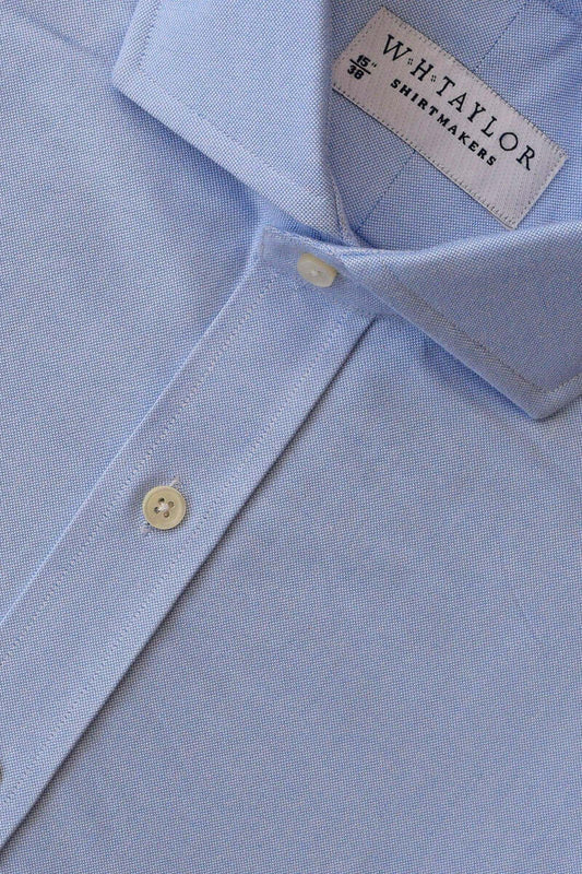 Plain Blue Pinpoint Men's Bespoke Shirt - whtshirtmakers.com