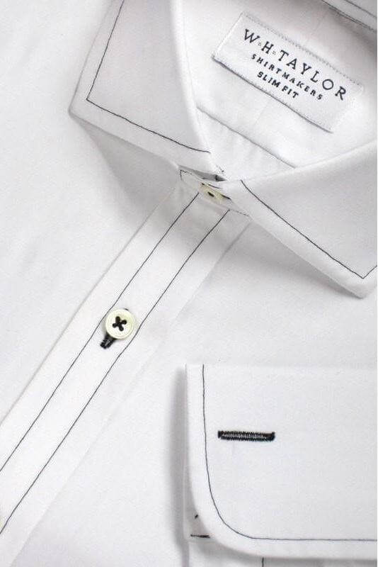 Plain White Poplin with Black Stitching detail Men's Bespoke Shirt - whtshirtmakers.com