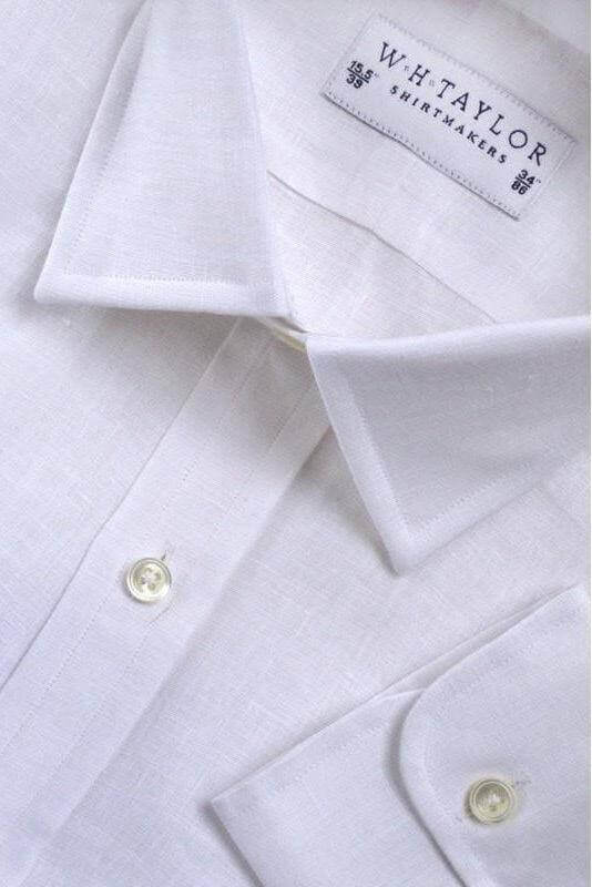 W.H Taylor shirtmakers Plain White Luxury Linen Bespoke Shirt