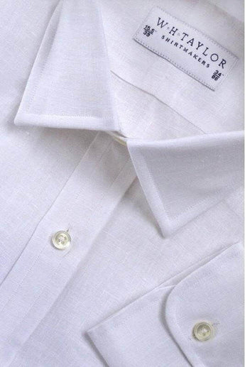 W.H Taylor shirtmakers Plain White Linen Bespoke Shirt