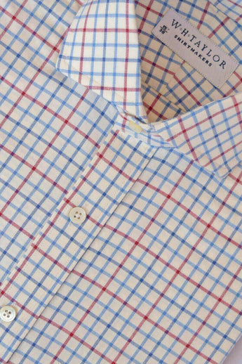 W.H Taylor shirtmakers Blue & Red Kendal Country Check Twill Bespoke Shirt
