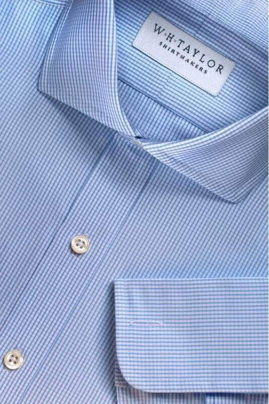 W.H Taylor shirtmakers Sky Blue Shepherds Check Poplin Bespoke Shirt