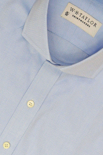 W.H Taylor shirtmakers Sky Blue Herringbone Stripe Bespoke Shirt
