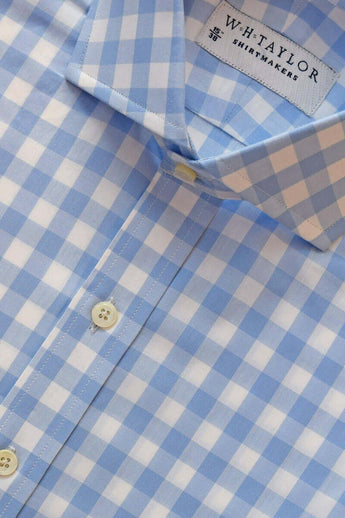W.H Taylor shirtmakers Sky Large Gingham Check Poplin Bespoke Shirt