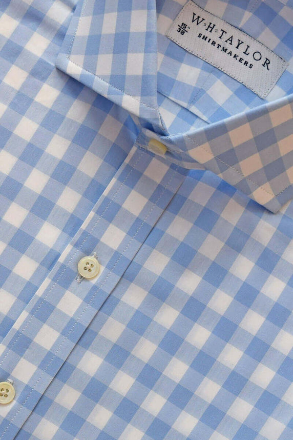 W.H Taylor shirtmakers Sky Large Gingham Check Poplin Bespoke Shirt