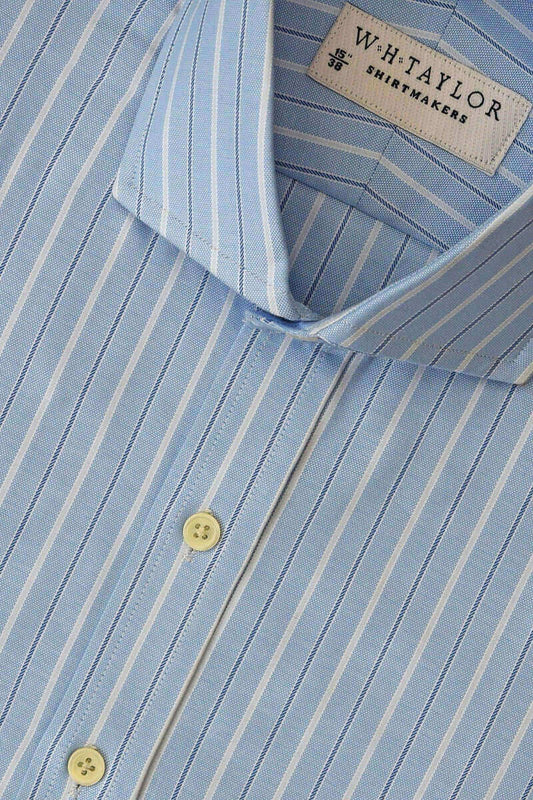 White & Navy Pinstripe on Blue Oxford Ladies Bespoke Shirt - whtshirtmakers.com