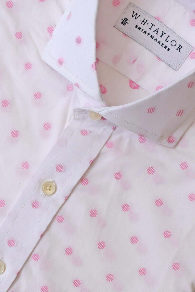 White & Pink Spotted Compact Cotton Men's Bespoke Shirt - whtshirtmakers.com