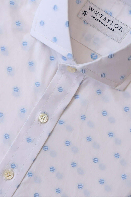 White & Sky Blue Spotted Compact Cotton Ladies Bespoke Shirt - whtshirtmakers.com