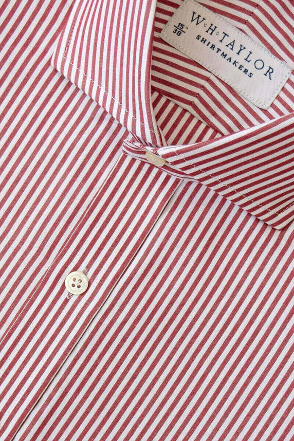 W.H Taylor shirtmakers Wine Bengal Stripe Poplin Bespoke Shirt