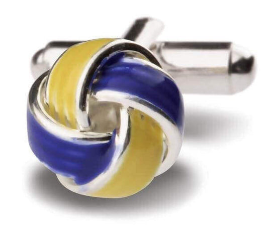 Blue and Yellow Enameled Knot Ball Cufflinks - whtshirtmakers.com